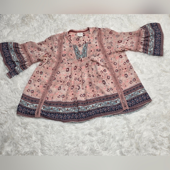 Knox Rose Tops - Knox Rose Floral Tunic with Pink and Burgundy. Size L